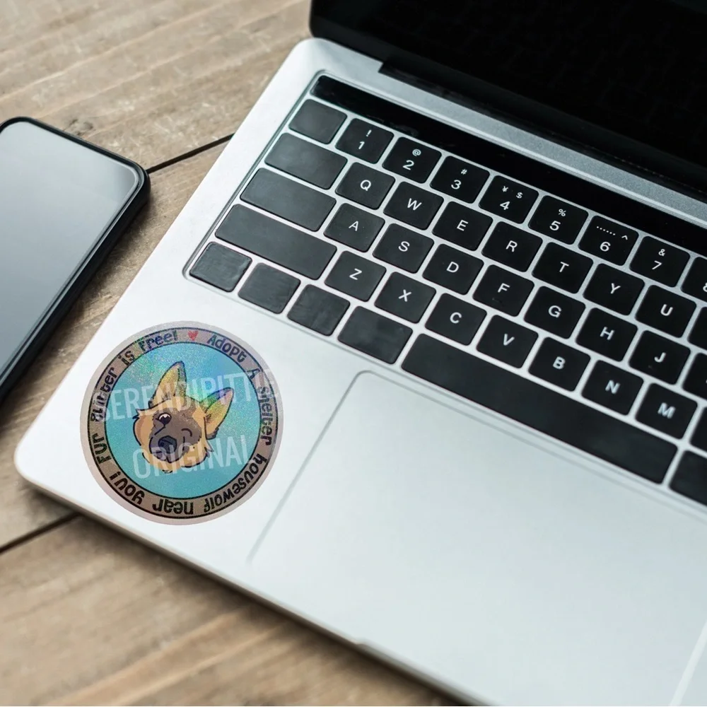 German Shepherd Sticker, Micro Glitter Effect, Kawaii Decal GSD 4 pcs